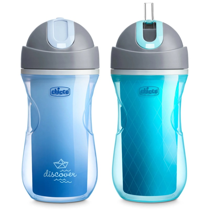 9 fl oz Insulated Flip-Top Straw Cup 12 Months – Blue Discover/Teal – 2pk